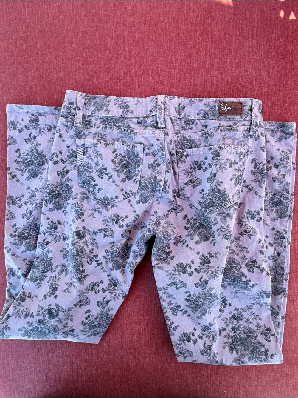 PAIGE Peg Skinny Floral Print Jeans Pink Gray - Picture 11 of 14